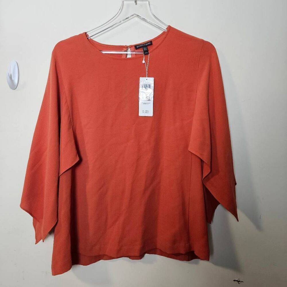 Eileen Fisher Cape-Sleeve Silk Top Orange Pekoe NWT Medium